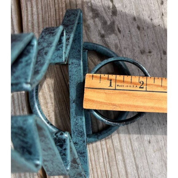 Christmas Tree Tea Light Holder Rustic Wrought Iron Green Blue Candle Stand - Picture 10 of 11